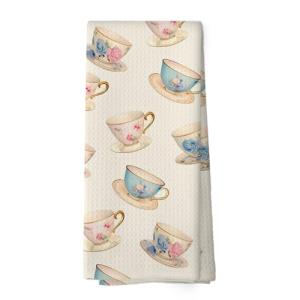 XPH Retro Spring Floral Teacups Kitchen Dish Towels, Elegant Art Tea Party Decor, Coffee Lovers Gifts for Her, Cottage Roses Flower Cups Hand Towels Kitchen Tea Towels Decorations, 16x24inch