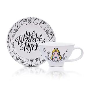 Disney Alice In Wonderland "World of My Own" 12-ounce Ceramic Teacup and Saucer Set | Tea Party Gift Set For Coffee, Espresso, Mocha, Latte | Cute Gifts and Collectibles