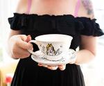 Disney Alice In Wonderland "World of My Own" 12-ounce Ceramic Teacup and Saucer Set | Tea Party Gift Set For Coffee, Espresso, Mocha, Latte | Cute Gifts and Collectibles