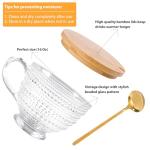 Glass Vintage Latte Mugs Set of 2, 16oz Large Clear Glass Embossed Coffee Mug Latte Tea Cup with Bamboo Lid and Spoons, Insulated Tea Cups Iced Water Ribbed Glasses Breakfast Cup Set Gift for Family