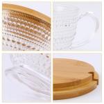 Glass Vintage Latte Mugs Set of 2, 16oz Large Clear Glass Embossed Coffee Mug Latte Tea Cup with Bamboo Lid and Spoons, Insulated Tea Cups Iced Water Ribbed Glasses Breakfast Cup Set Gift for Family