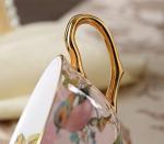 YBK Tech Euro Style Cup& Saucer Set Art Bone China Ceramic Tea Coffee Cup for Breakfast Home Kitchen- Birds and Trees Patterns (Light Pink)