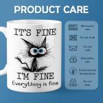 Kraftiful Funny Black Cat Coffee Cups, It’s Fine Everything is Fine, Christmas Birthday Gifts for Cat Lovers, Funny Coffee Mug for Women, Men, Humor Office Mug, 11 Oz Ceramic Coffee Mugs