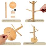 Kelduemi Bamboo Mug Tree for Counter, 6 Hooks Detachable Coffee Mug Holder, Decorative Mug Racks for Coffee Bar Organizer