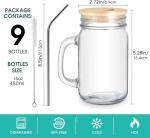 DESIYUE 9 Pack 16 Oz Mason Jar cups with Bamboo Lid and Straw, Mason Jar Drinking Glasses,Wide Mouth Ice Coffee Mugs with Handle for Juice, Smoothies, Kombucha, Tea, Milk,Drinking Storage Containers