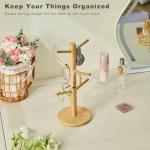 Kelduemi Bamboo Mug Tree for Counter, 6 Hooks Detachable Coffee Mug Holder, Decorative Mug Racks for Coffee Bar Organizer
