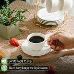 BTaT- Tea Cups and Saucers, Set of 6 (8 oz), White British Porcelain Espresso Cups For Cappuccino, Coffee, Latte