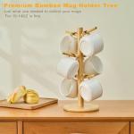 Kelduemi Bamboo Mug Tree for Counter, 6 Hooks Detachable Coffee Mug Holder, Decorative Mug Racks for Coffee Bar Organizer