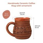 Handmade Clay Coffee Mug Diner Potbelly Coffee Mug Earthenware & Saucer 10oz(300ml) - Nordic Coffee Mugs Ceramic Viking Mugs - Tea Unglazed Clay Cup