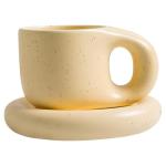 10oz Nordic Ceramic Coffee and Tea Mug – Cute Cup and Saucer Perfect for Coffee Lovers Gifts and Kitchen Essentials (Beige)