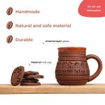 Handmade Clay Coffee Mug Diner Potbelly Coffee Mug Earthenware & Saucer 10oz(300ml) - Nordic Coffee Mugs Ceramic Viking Mugs - Tea Unglazed Clay Cup