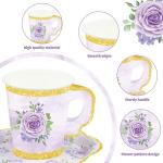 Fairooth 48 Sets Floral Paper Tea Cups and Saucers Disposable Tea Party Supplies Colorful Flower Teacups with Handle and Plates for Hot Cold Drink Wedding Birthday Party Baby Shower
