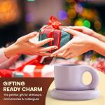 10oz Nordic Ceramic Coffee and Tea Mug – Cute Cup and Saucer Perfect for Coffee Lovers Gifts and Kitchen Essentials (Beige)