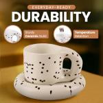 10oz Nordic Ceramic Coffee and Tea Mug – Cute Cup and Saucer Perfect for Coffee Lovers Gifts and Kitchen Essentials (Beige)