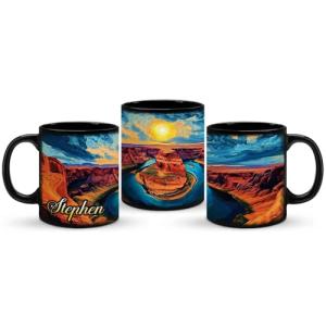 Customized Sunset Landscape Ceramic Mug 11oz 15oz, Custom Nature Inspired Coffee Cup, Arizona Souvenir Mug, Unique Personalized Name Full Wrap Cup, Black Mug For Travelers, 1PCS