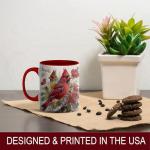 Cardinal Bird Ceramic Coffee Mug, Beautiful Red and Yellow Cardinal Design with Floral Background, Durable Tea Cup for Home or Office, Gift for Nature Lovers,Morning Coffee Mug for Hot and Cold Drinks