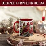 Cardinal Bird Ceramic Coffee Mug, Beautiful Red and Yellow Cardinal Design with Floral Background, Durable Tea Cup for Home or Office, Gift for Nature Lovers,Morning Coffee Mug for Hot and Cold Drinks