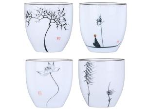 I-MART 4 Pcs Japanese Tea Cups, Chinese Ceramic Kung Fu Tea Cups, Tea Cup Set, 5 Ounce