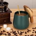 GOOD ALWAYS Ceramic Coffee Mug, Tea Cup for Office and Home, 14 Oz Coffee Cup with Lid and Spoon,Fathers Day, Birthday Gifts, House Warming Presents for New Home, 1 Pack (Dark Green)