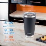 Black 20 oz Stainless Steel Double Wall Vacuum Insulated Tumbler with Lid - Dishwasher Safe & Spill Proof Travel Coffee Iced Cup & Mug For Men,Durable Coating Scratch Resistant Outdoor,Hot Cold Drink