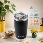 Black 20 oz Stainless Steel Double Wall Vacuum Insulated Tumbler with Lid - Dishwasher Safe & Spill Proof Travel Coffee Iced Cup & Mug For Men,Durable Coating Scratch Resistant Outdoor,Hot Cold Drink