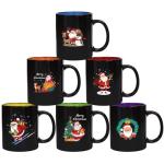 Gonioa Christmas Mugs Set of 6 Black Christmas Coffee Mugs Set Durable Ceramic Holiday Mugs for Coffee, Milk, Hot Cocoa, Tea, Latte (13 Ounce, Black Outside and Colorful Inside)