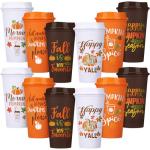 Pickmesh 12 Pack Fall Reusable Coffee Cups Gift for Women 16 oz Autumn Tumblers with Lid Plastic Cups Travel Coffee Mug Thank You Gifts for Hot and Cold Drinks