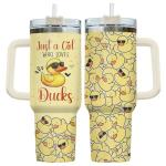 34HD Just A Girl Who Loves Ducks Tumbler with Handle and Straw, 40oz Animal Themed Coffee Mug with Lid, Duckling Cup, Duck Lover Gifts for Teenage Girls Women Daughter Friends