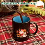 Gonioa Christmas Mugs Set of 6 Black Christmas Coffee Mugs Set Durable Ceramic Holiday Mugs for Coffee, Milk, Hot Cocoa, Tea, Latte (13 Ounce, Black Outside and Colorful Inside)