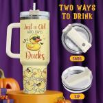 34HD Just A Girl Who Loves Ducks Tumbler with Handle and Straw, 40oz Animal Themed Coffee Mug with Lid, Duckling Cup, Duck Lover Gifts for Teenage Girls Women Daughter Friends