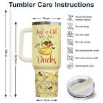 34HD Just A Girl Who Loves Ducks Tumbler with Handle and Straw, 40oz Animal Themed Coffee Mug with Lid, Duckling Cup, Duck Lover Gifts for Teenage Girls Women Daughter Friends