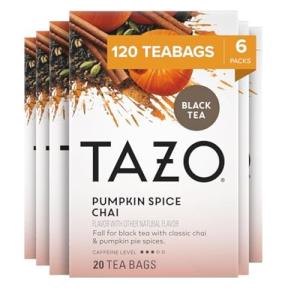 TAZO Pumpkin Spice Chai Tea Bags, Black Tea, Holiday Gift For Tea Lovers, 20ct (6pk)