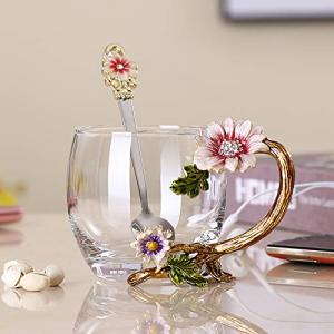 JY-Danbady Gifts Ideas for Mom Women Ladies Mothers Day Handmade Enamel Butterfly Flower Glass Coffee Mugs Tea Cup with Spoon Set Christmas Presents Valentines Day