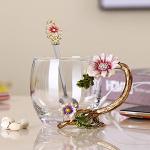 JY-Danbady Gifts Ideas for Mom Women Ladies Mothers Day Handmade Enamel Butterfly Flower Glass Coffee Mugs Tea Cup with Spoon Set Christmas Presents Valentines Day