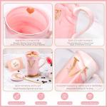 Coffee Mugs - Birthday Gifts for Women, Personalized Initial Customized Mug Tea Cup with Lid 14 Oz Pink, Spoon Greeting Card, Luxury Gift-Boxed Christmas Gift for Her Wife Mom Grandma Friend Unique,V