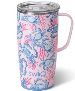 Swig Life 22oz Travel Mug, Insulated Tumbler with Handle and Lid, Cup Holder Friendly, Dishwasher Safe, Stainless Steel, Travel Coffee Cup, Insulated Mug with Lid (Get Crackin)
