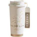 Leakproof Ceramic-Lined Insulated Coffee Mug with Folding Straw and Dual Dust Caps, 316 Stainless Steel, Cupholder-Friendly, Multifunctional Lid for Hot/Cold Beverages 17oz (White)