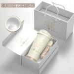 Leakproof Ceramic-Lined Insulated Coffee Mug with Folding Straw and Dual Dust Caps, 316 Stainless Steel, Cupholder-Friendly, Multifunctional Lid for Hot/Cold Beverages 17oz (White)