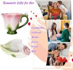 ONEUSTAR Pink Tea Cup and Saucer Set for 1 Ceramic Hand Crafted Rose Flower Coffee Cup for Mother's Day Thanksgiving Wedding Birthday Gift for Women, 6 Oz