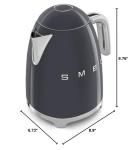 SMEG 50's Retro Style 7-Cup Electric Water Kettle with Automatic Shutoff, Removable Base, and Water Indicator, KLF03GRUS,Grey