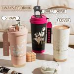 Leakproof Ceramic-Lined Insulated Coffee Mug with Folding Straw and Dual Dust Caps, 316 Stainless Steel, Cupholder-Friendly, Multifunctional Lid for Hot/Cold Beverages 17oz (White)