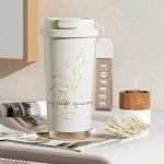 Leakproof Ceramic-Lined Insulated Coffee Mug with Folding Straw and Dual Dust Caps, 316 Stainless Steel, Cupholder-Friendly, Multifunctional Lid for Hot/Cold Beverages 17oz (White)