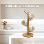 Gihunk Mug Tree, Coffee Mug Tree, Bamboo Countertop Mug Tree Stand, Coffee Mug Holder Tree for Counter Stand with 6 Hooks, Octagon Base Coffee Cup Tree, Removable Mug Stands