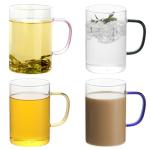 GURUDAR Glass Tea Cups Set of 4, Clear Borosilicate Glass Teacups with Handle for Tealover, Dishwasher & Microwave Safe Large Coffee Mugs for Espresso Cappuccino Latte Juice, 17OZ/500ML