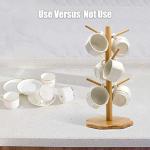 Gihunk Mug Tree, Coffee Mug Tree, Bamboo Countertop Mug Tree Stand, Coffee Mug Holder Tree for Counter Stand with 6 Hooks, Octagon Base Coffee Cup Tree, Removable Mug Stands