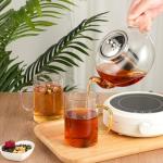 GURUDAR Glass Tea Cups Set of 4, Clear Borosilicate Glass Teacups with Handle for Tealover, Dishwasher & Microwave Safe Large Coffee Mugs for Espresso Cappuccino Latte Juice, 17OZ/500ML