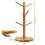 Gihunk Mug Tree, Coffee Mug Tree, Bamboo Countertop Mug Tree Stand, Coffee Mug Holder Tree for Counter Stand with 6 Hooks, Octagon Base Coffee Cup Tree, Removable Mug Stands