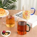 GURUDAR Glass Tea Cups Set of 4, Clear Borosilicate Glass Teacups with Handle for Tealover, Dishwasher & Microwave Safe Large Coffee Mugs for Espresso Cappuccino Latte Juice, 17OZ/500ML