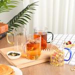 GURUDAR Glass Tea Cups Set of 4, Clear Borosilicate Glass Teacups with Handle for Tealover, Dishwasher & Microwave Safe Large Coffee Mugs for Espresso Cappuccino Latte Juice, 17OZ/500ML