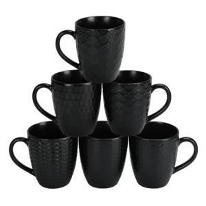 Schliersee 16 OZ Black Coffee Mugs Set of 6, Geometric Pattern Porcelain Coffee Cups for Latte, Hot Tea, Cappuccino, Mocha, Cocoa, Espresso cups, 500ML